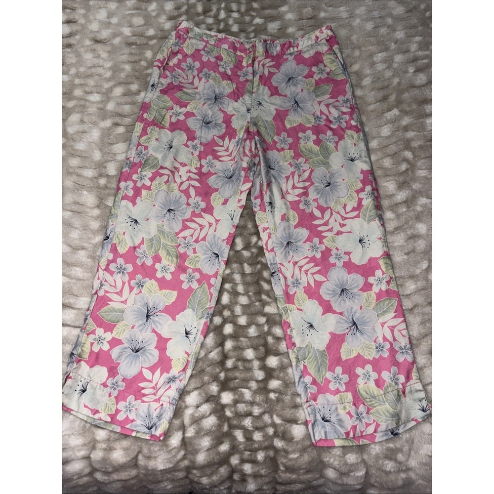 Vtg Tommy Bahama Capri‎ Retro Pants Women's Size 10 Silk Floral Print Wide Leg